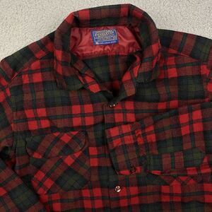 Vintage Pendleton 100% Wool Button Up Shirt Plaid Red Green‎ USA Mens Medium
